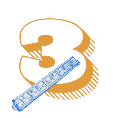 The number 3 with a ruler beside it.