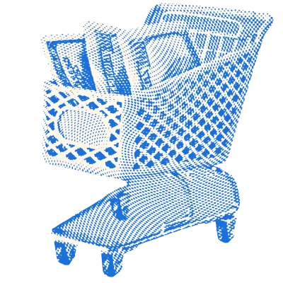 A shopping cart full of money.