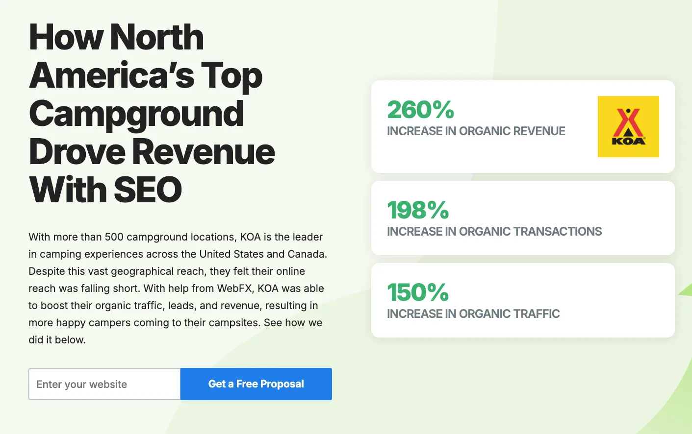 Kampgrounds of America B2B SEO case study