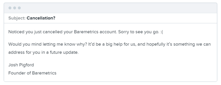 Baremetrics cancellation email