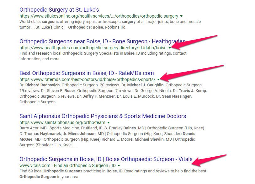 orthopedic search results