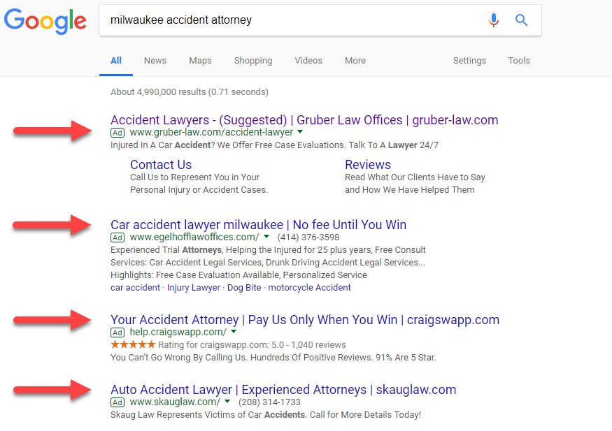 Screenshot of paid ads in the SERP