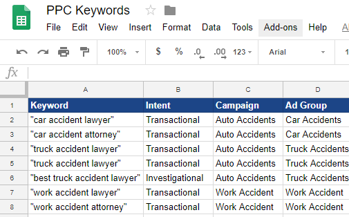 Mapping out AdWords campaign structure